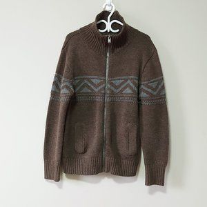 Brody Men Wool Blend Fairisle Zip Up Cardigan Large Chunky Ribbed Knit Sweater